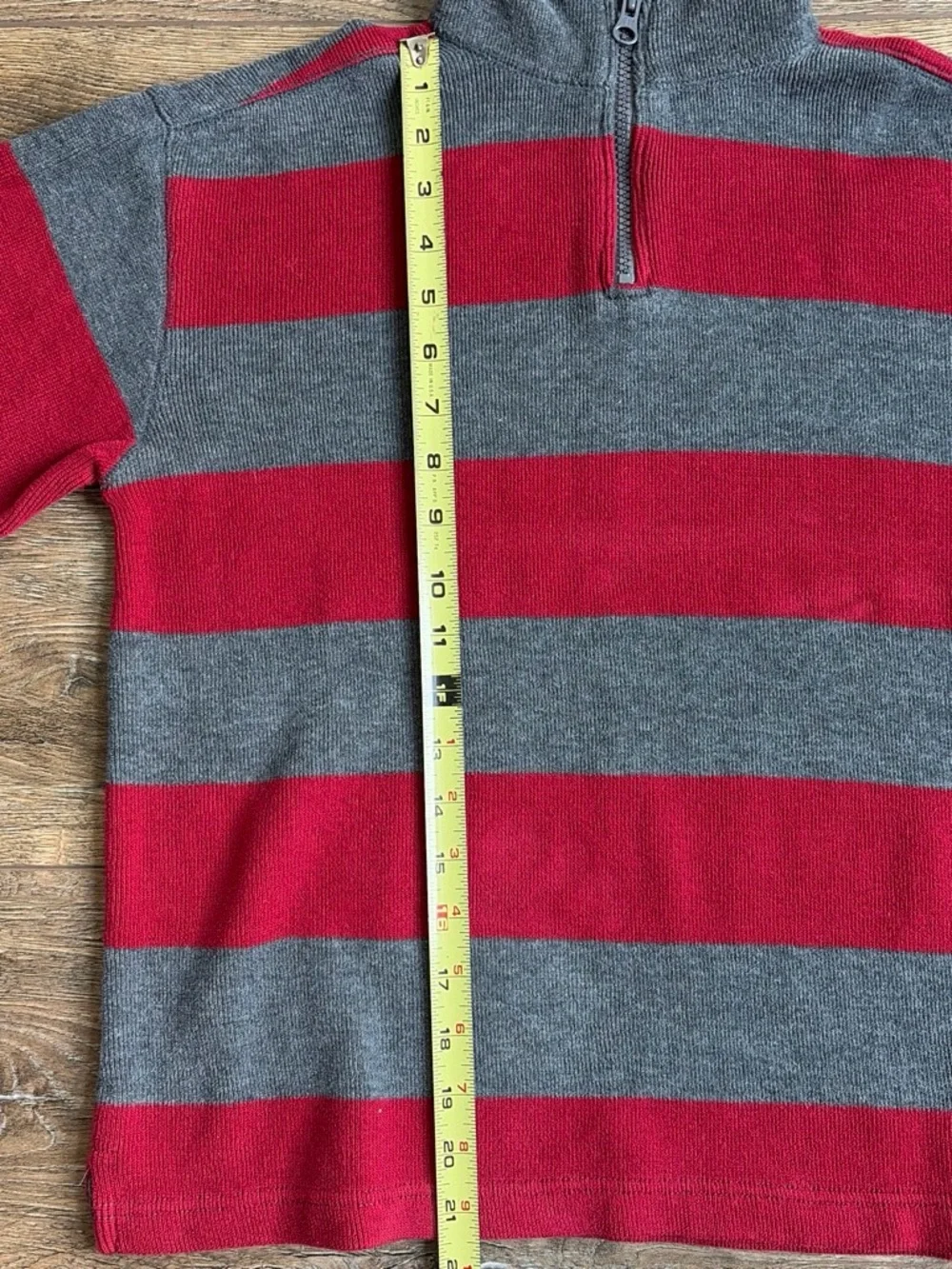 GAP Red and Gray Striped Half-Zip Sweater